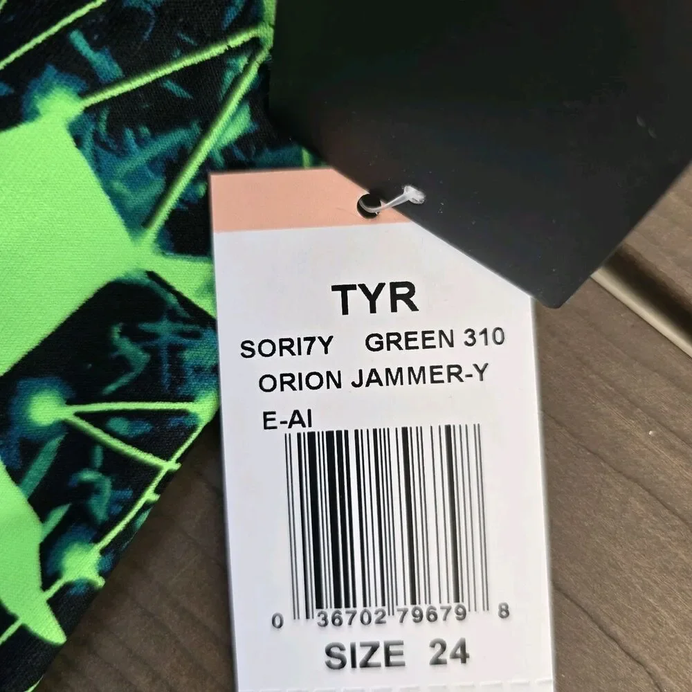 TYR Youth Boy's Durafast Elite Orion Green Allover Jammer Sz 24 NEW